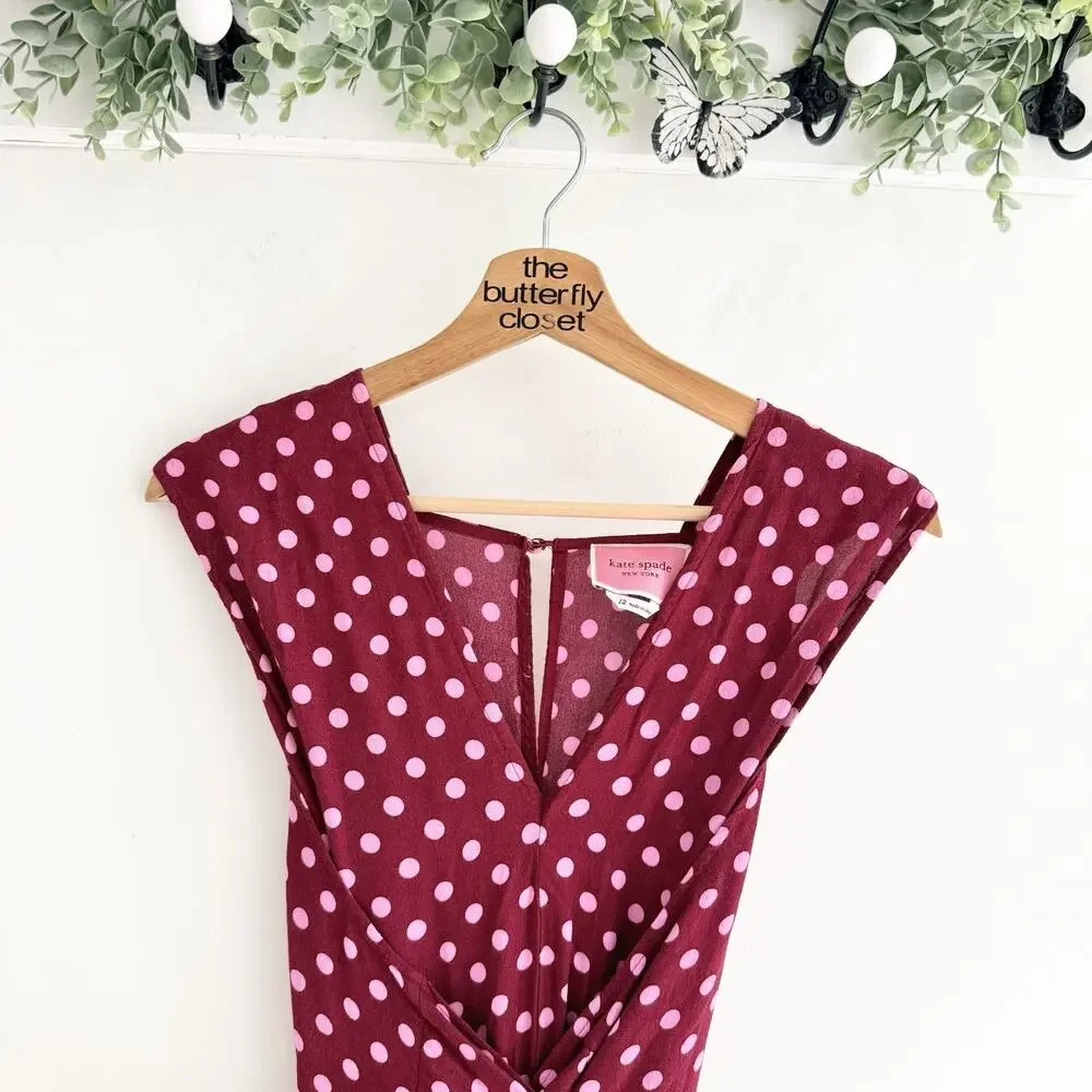 Kate Spade lia dot Red/pink Polka Dot Jumpsuit Sleeveless Tie Waist Size 12 Z537